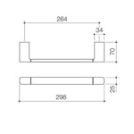 Caroma Luna hand towel rail technical drawing in brushed nickel, showing front and side dimensions of 300mm rail
