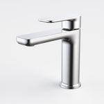 Caroma Luna II basin mixer in chrome, single-lever tap with rounded square spout, shown on white background