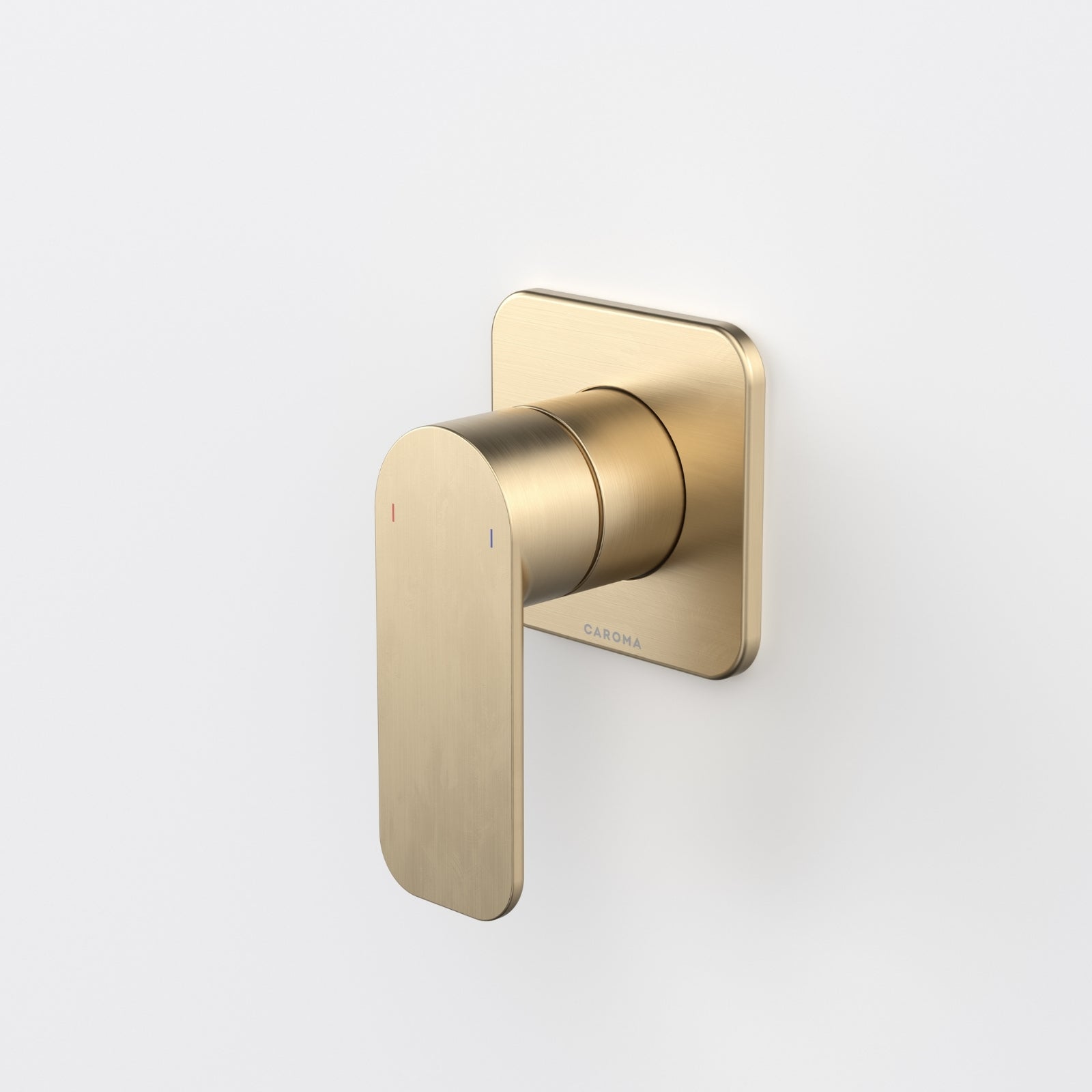 Caroma Luna II brushed brass wall-mounted bath/shower mixer with single lever on square backplate