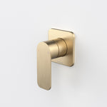 Caroma Luna II brushed brass wall-mounted bath/shower mixer with single lever on square backplate