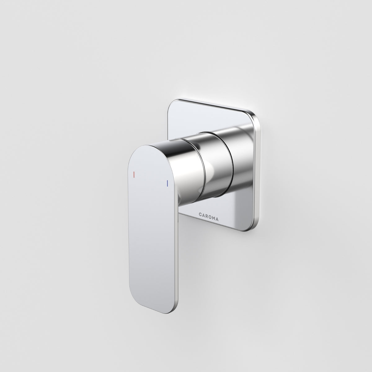 Caroma Luna II chrome bath/shower mixer with wall-mounted lever trim on square backplate