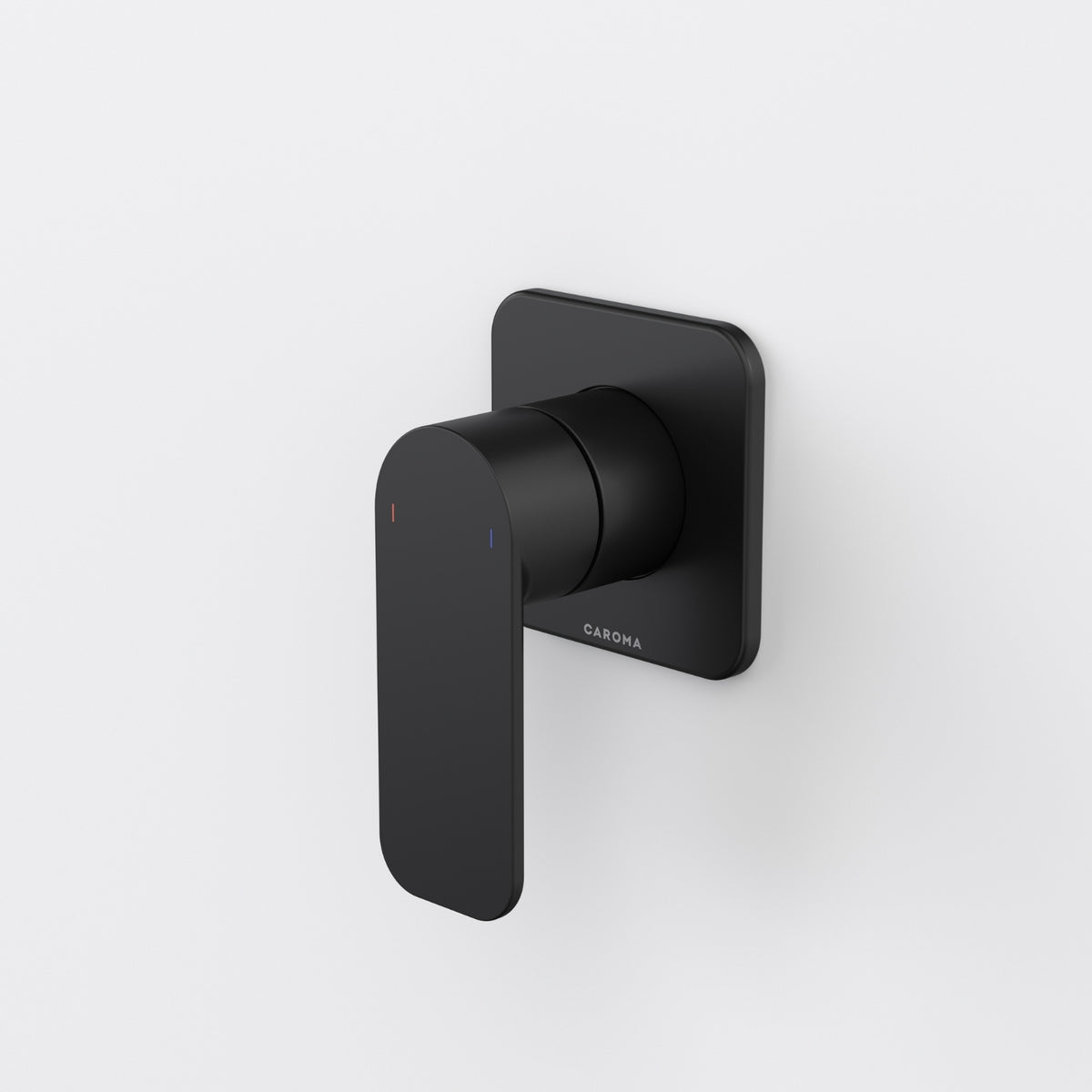 Caroma Luna II wall-mounted bath/shower mixer in satin black, with modern rectangular backplate and single lever control