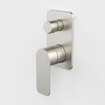Caroma Luna II wall-mounted bath/shower mixer with diverter in brushed nickel, shown front on white background