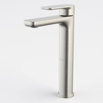 Caroma Luna II tower basin mixer in brushed nickel, shown in a clean studio view