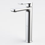 Caroma Luna II chrome tower basin mixer with single lever and high, square spout on white background