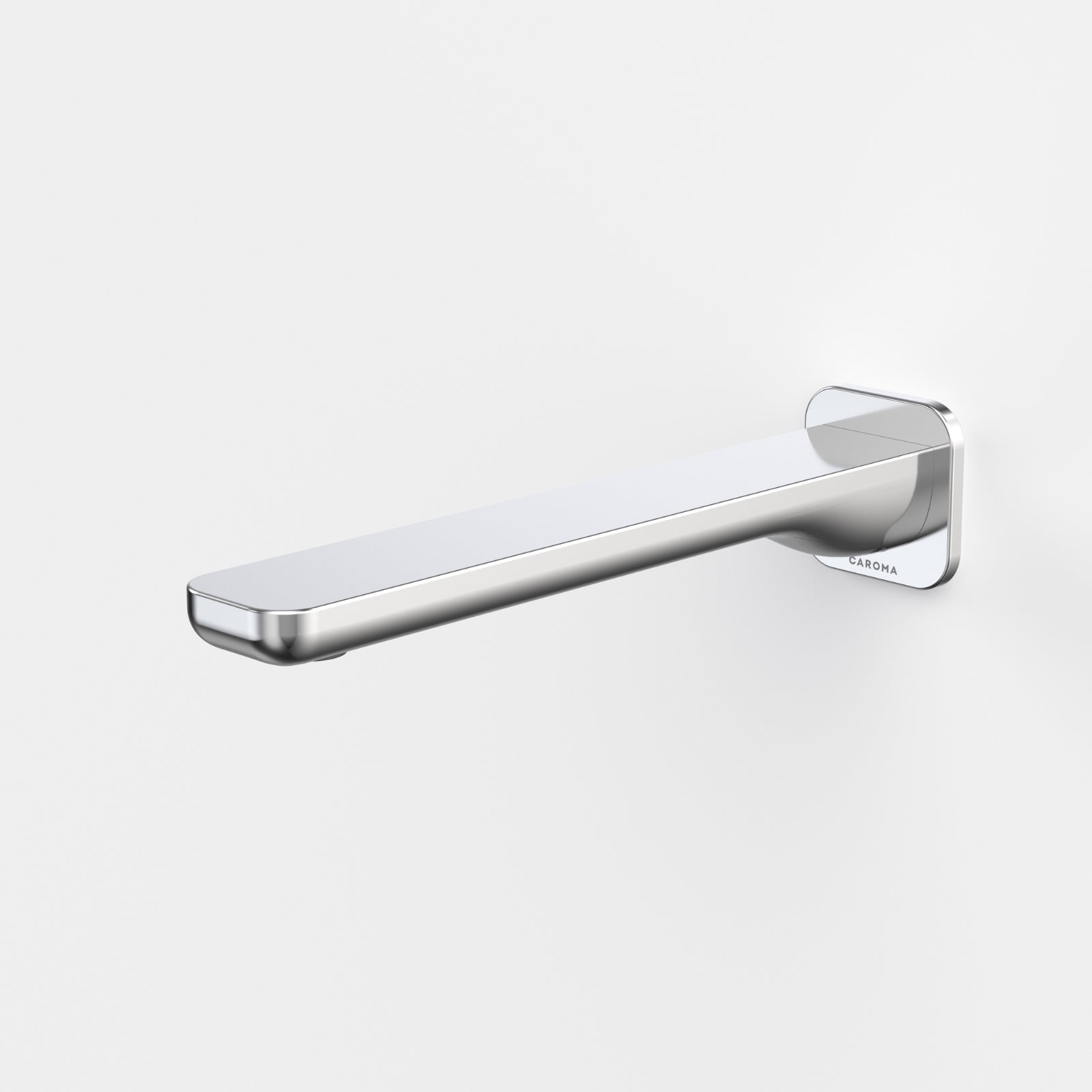 Caroma Luna II wall basin/bath outlet, chrome, modern rectangular wall spout with rounded edges and wall plate