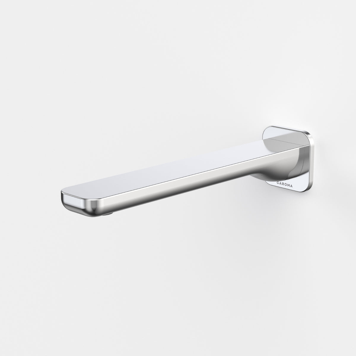 Caroma Luna II wall basin/bath outlet, chrome, modern rectangular wall spout with rounded edges and wall plate