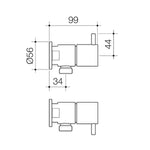 Caroma Luna black washing machine tap set, technical side view with dimensions and wall-mounted tap shape
