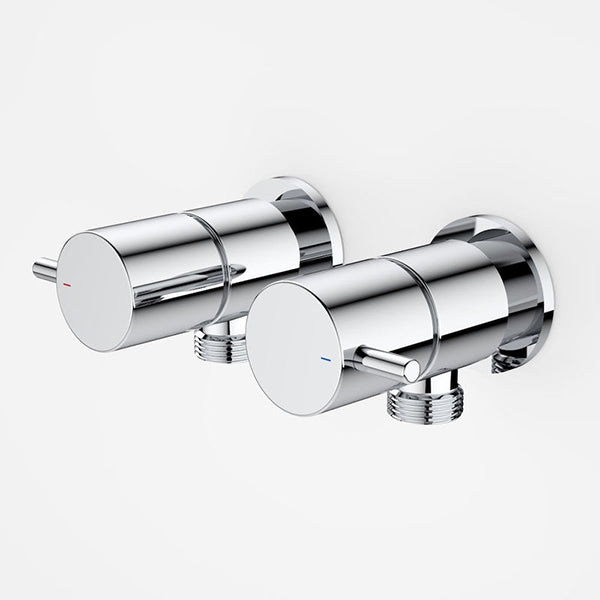 Caroma Luna chrome washing machine tap set with lever handles, wall-mounted, shown in a front angle on white background