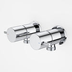 Caroma Luna chrome washing machine tap set with lever handles, wall-mounted, shown in a front angle on white background