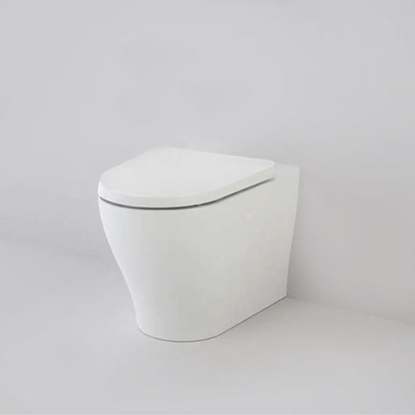 Caroma Luna white wall-faced toilet pan with seat, shown front-on against a plain background