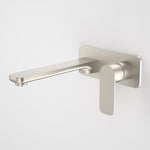 Caroma Luna wall basin/bath mixer in brushed nickel with long spout and single lever handle