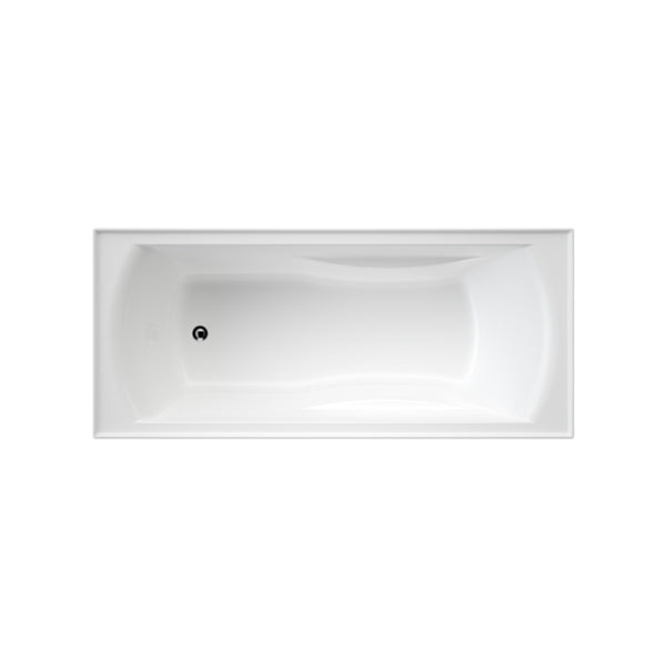 Caroma Maxton white acrylic built-in bath, rectangular top view with four tile flange and integrated armrests