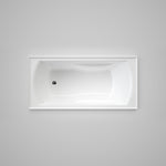 Caroma Maxton white rectangular acrylic built-in bath with four tile flanges, top view