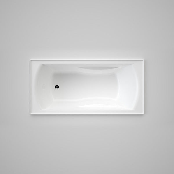 Caroma Maxton white rectangular acrylic built-in bath with four tile flanges, top view