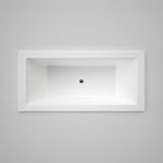Caroma Newbury 1800mm white acrylic island bath, rectangular top view with centre waste