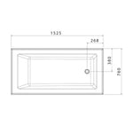Caroma Newbury Bath technical drawing, white rectangular built-in bath, 1525mm with dimensions shown