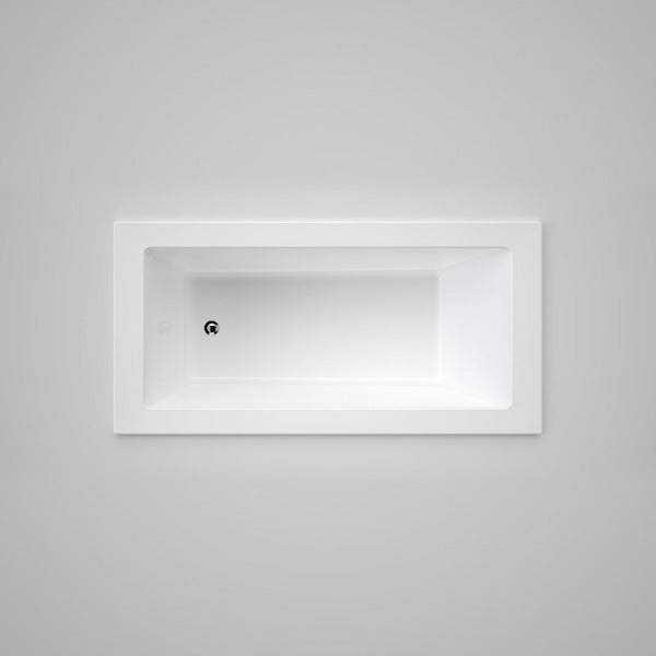 Caroma Newbury white rectangular island bath, top view, with centre waste hole