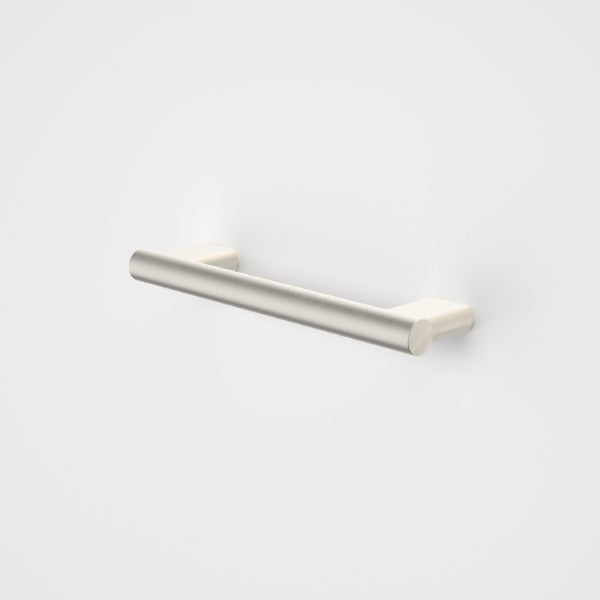 Caroma Opal straight support rail in brushed nickel, wall-mounted grab rail on white background