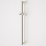 Caroma Opal straight shower support rail, 900mm, brushed nickel, with slider on a white background