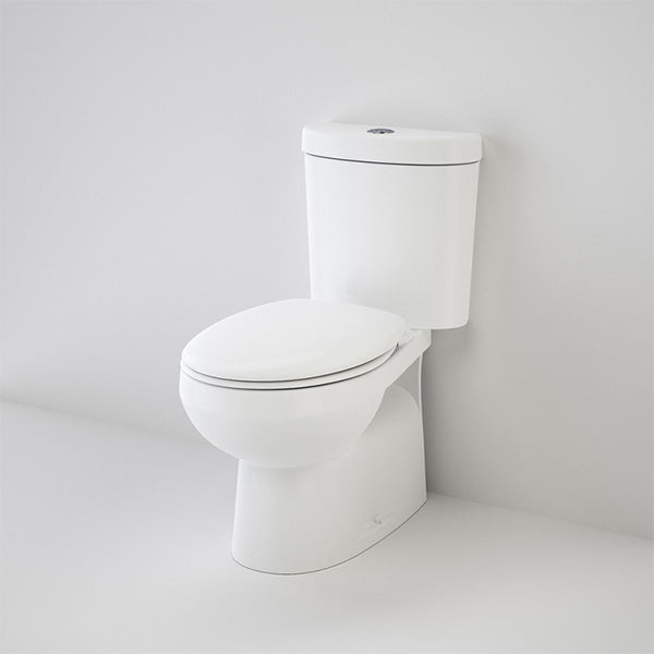 Caroma Profile II close coupled toilet suite in white, with rounded cistern and soft-close seat on a plain grey background