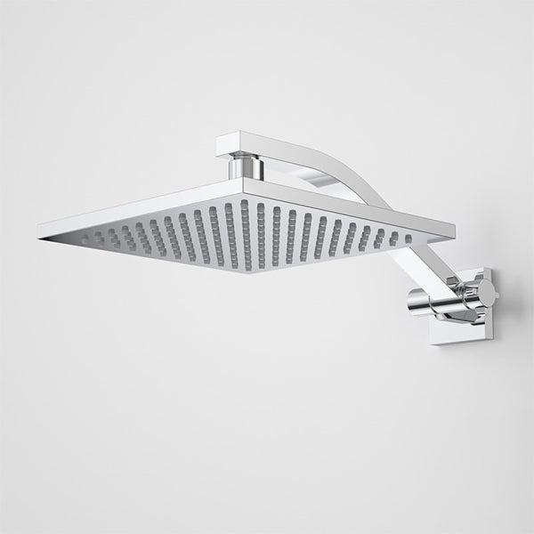 Caroma Quatro chrome square adjustable shower head with wall arm and pivoting rose