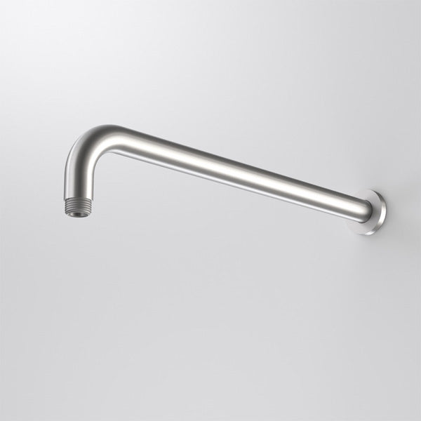 Caroma Titan stainless steel wall shower arm, polished finish, wall-mounted L-shaped arm on white background
