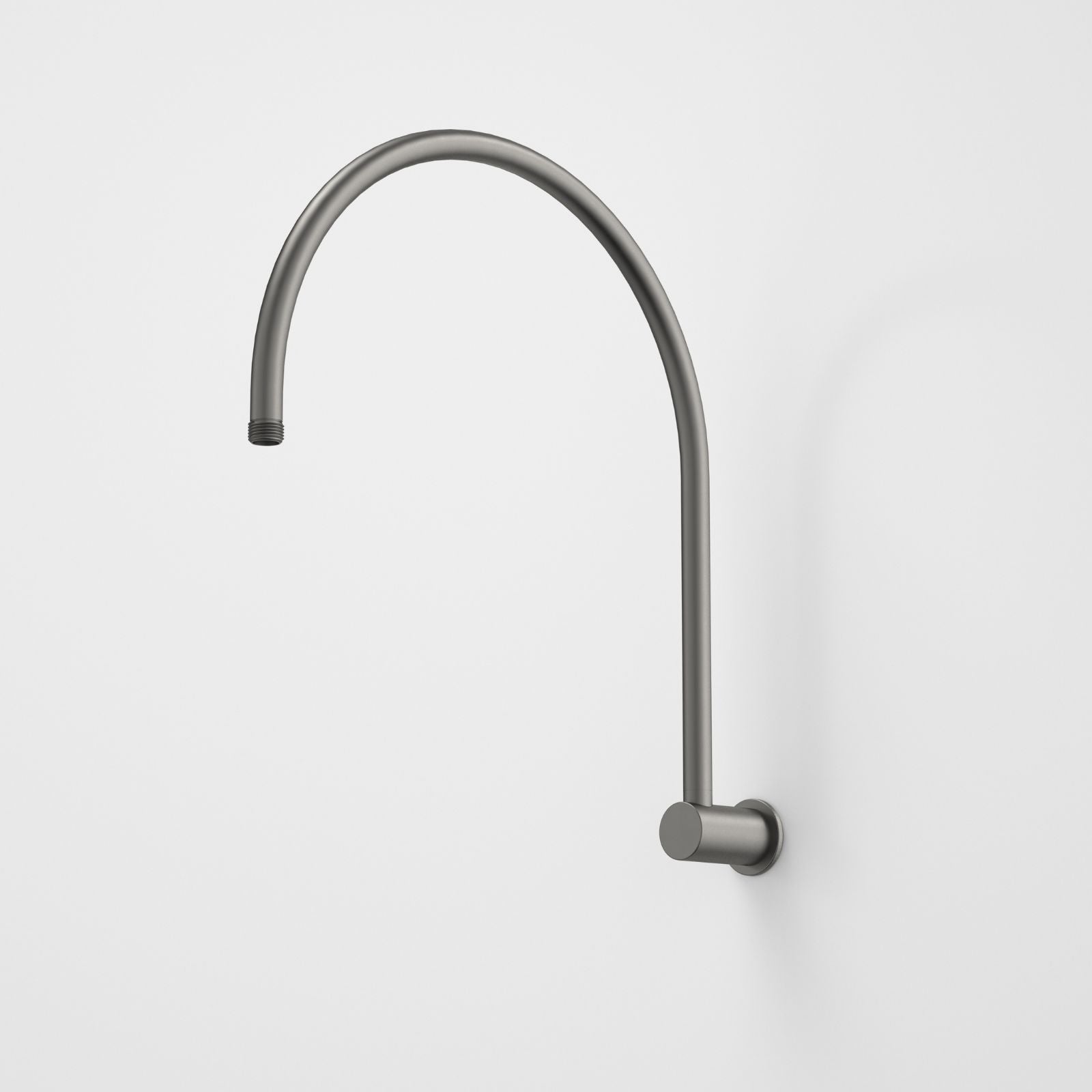 Caroma Contura II gooseneck shower arm in gunmetal, wall-mounted with curved arm on white background