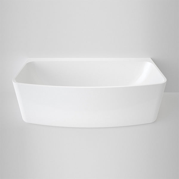 Caroma Urbane white back to wall freestanding bath, rectangular front view