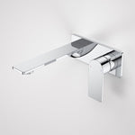 Caroma Urbane II wall basin/bath mixer in chrome, rectangular wall-mounted tap with long spout and lever handle