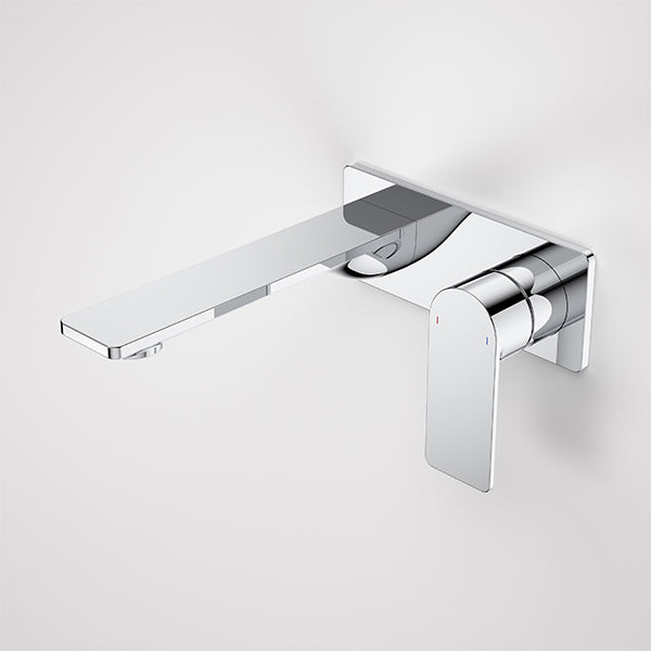 Caroma Urbane II wall basin/bath mixer in chrome, rectangular wall-mounted tap with long spout and lever handle