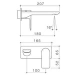 Caroma Urbane II wall basin/bath mixer technical drawing in brushed nickel, showing side and front views with 180mm reach and dimensions