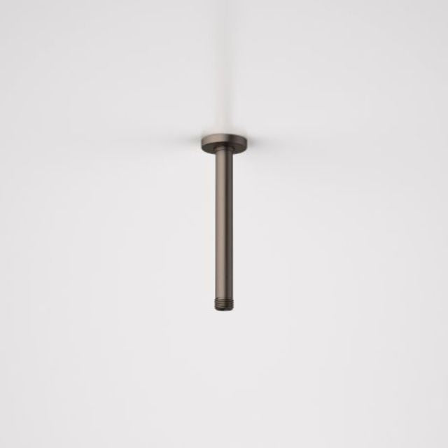 Caroma 200mm ceiling shower arm in brushed bronze, shown mounted straight down against a white wall.