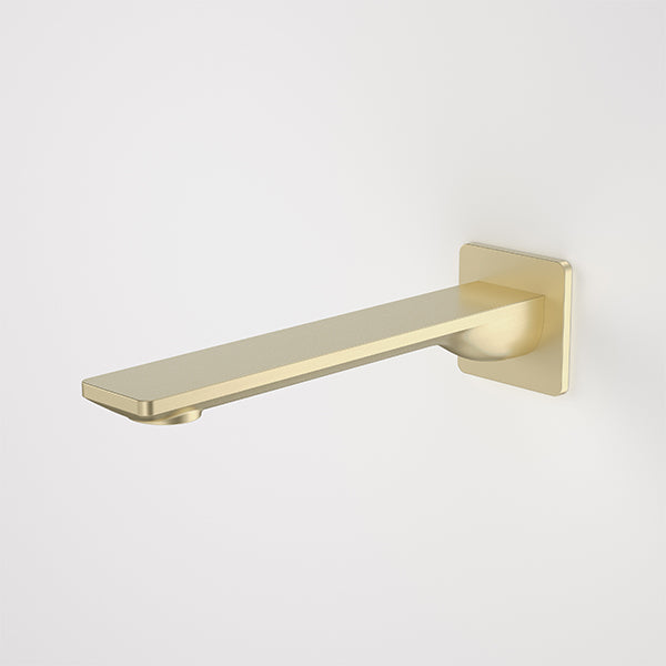 Caroma Urbane II square wall-mounted basin/bath outlet in brushed brass, 220mm reach