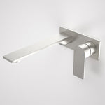 Caroma Urbane II wall basin/bath mixer tap in brushed nickel, rectangle spout and lever handle on wall plate