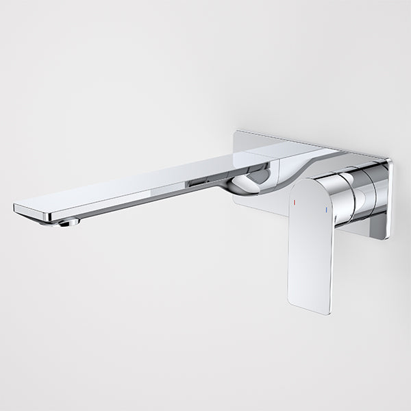 Caroma Urbane II chrome wall basin/bath mixer with rectangular spout and single lever, wall mounted