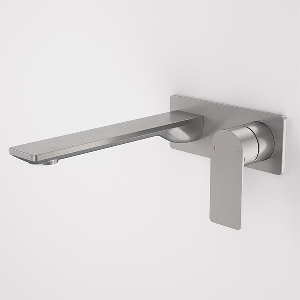 Caroma Urbane II wall basin/bath mixer in gunmetal with rectangular spout and lever handle, wall-mounted