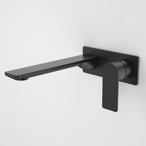 Caroma Urbane II matte black wall basin/bath mixer with 220mm rectangular spout and lever handle