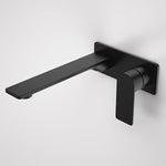 Caroma Urbane II matte black wall basin/bath mixer tap with rectangular spout and lever handle