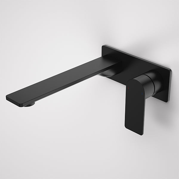 Caroma Urbane II matte black wall basin/bath mixer tap with rectangular spout and lever handle