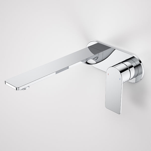 Caroma Urbane II round wall basin/bath mixer in chrome, wall-mounted with long spout and single lever handle