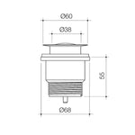 Caroma bath/basin pop-up disc plug and waste technical drawing in gunmetal, showing round profile and dimensions