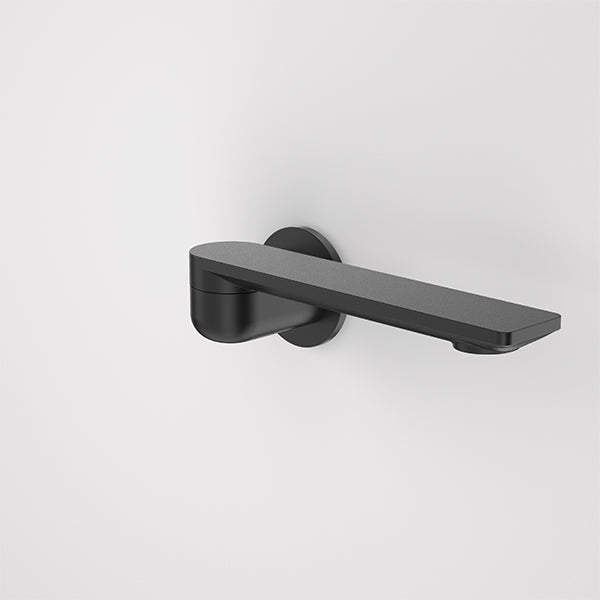 Caroma Urbane II round bath swivel outlet in matte black, side view on white background