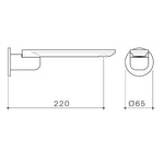 Caroma Urbane II round bath swivel outlet technical drawing, matte black, 220mm projection, Ø65 front view