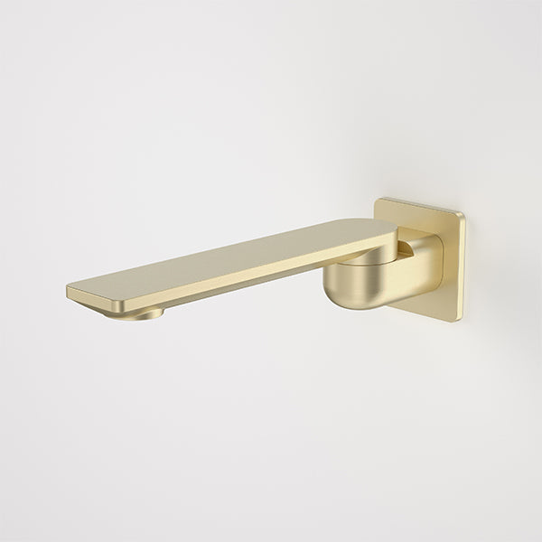 Caroma Urbane II square bath swivel outlet in brushed brass, wall-mounted with 220mm projection
