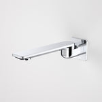 Caroma Urbane II square bath swivel outlet in chrome, side view with 220mm reach and wall plate