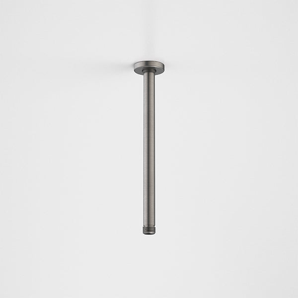 Caroma 300mm ceiling shower arm in gunmetal finish, shown front on against a white background.