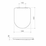Caroma Urbane II wall faced toilet pan technical drawing in white, front and side views with dimensions shown