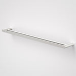 Caroma Urbane II double towel rail in brushed nickel, slim wall-mounted bathroom accessory on white background