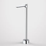 Caroma Urbane II floor-mounted freestanding bath filler in polished chrome, modern rectangular chrome tap on white background